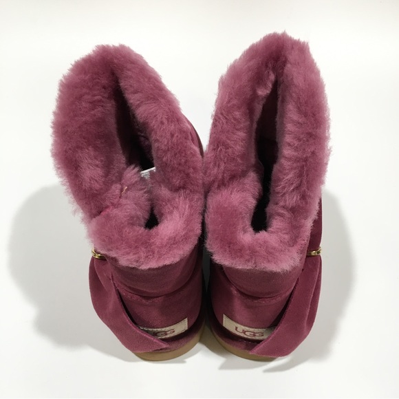 UGG CLASSIC MINI TWIST SUEDE / SHEEPSKIN ANKLE BOOTS -BOUGAINVILLEA -US 7 - Picture 7 of 9